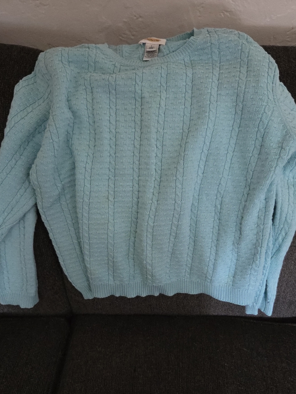 Talbots Soft Aqua Cable-Knit Crewneck Sweater